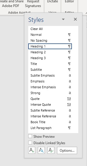 Heading in Microsoft Word