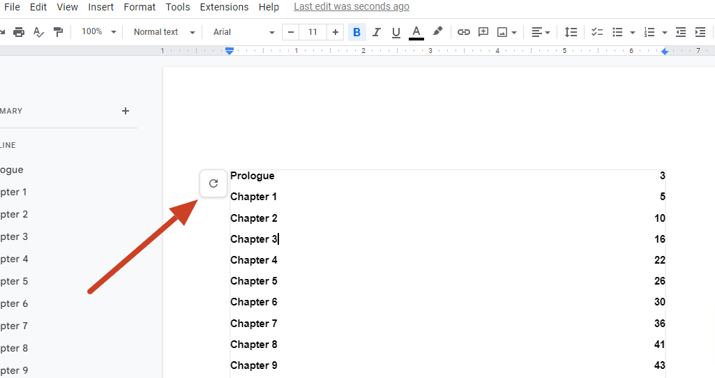 Update Table of Contents Google Docs