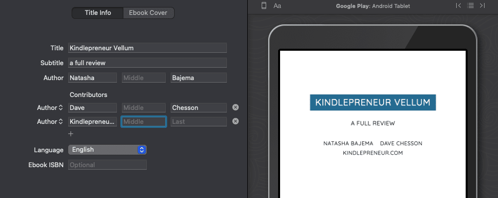 Vellum Title and Contributor Data