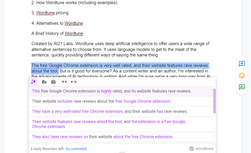 Wordtune Google Docs