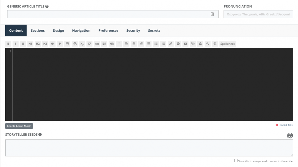 article dashboard in world anvil