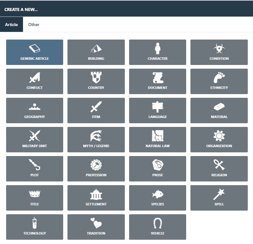 creating new articles in world anvil